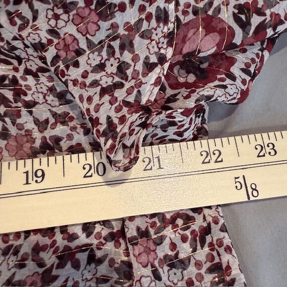 Shoshanna Ossia Silk Ruffled Blouse Gold Metallic Detail Floral Sheer Size Small - Picture 11 of 14